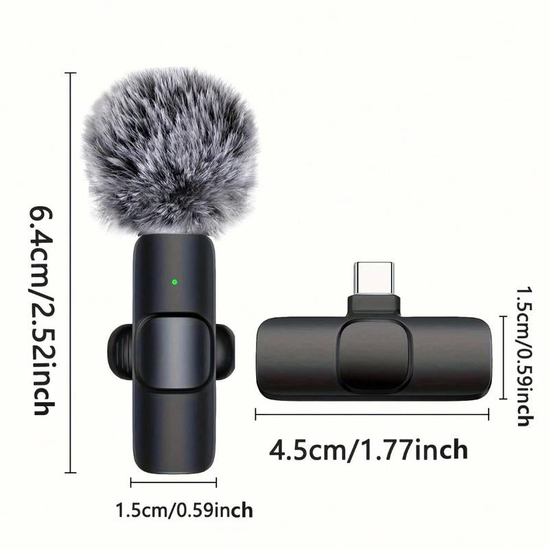 Wireless Mini Microphone for Iphone/Smartphone, 2 Mini Lapel Microphones with Clearer Audio for Video Recording, Interview, Vlog,Noise Reduction Device Noise Cancellation Stereo Wireless Vlogging Tools Handheld High Quality Audio