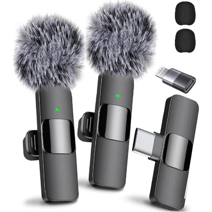 Wireless Mini Microphone for Iphone/Smartphone, 2 Mini Lapel Microphones with Clearer Audio for Video Recording, Interview, Vlog，Noise Reduction Device Noise Cancellation Stereo Wireless Vlogging Tools Handheld High Quality Audio