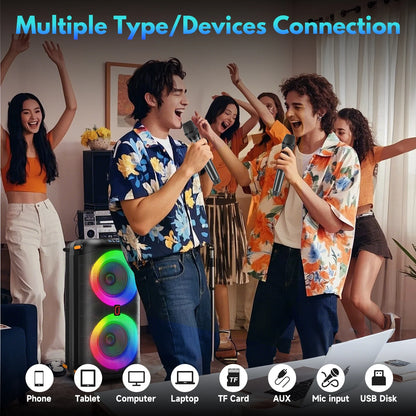 Unleash the Party Vibes with the JYX Bluetooth Party Speaker - Dual 6.5'' Subwoofers, 80W Power, and 2 Wireless Microphones!