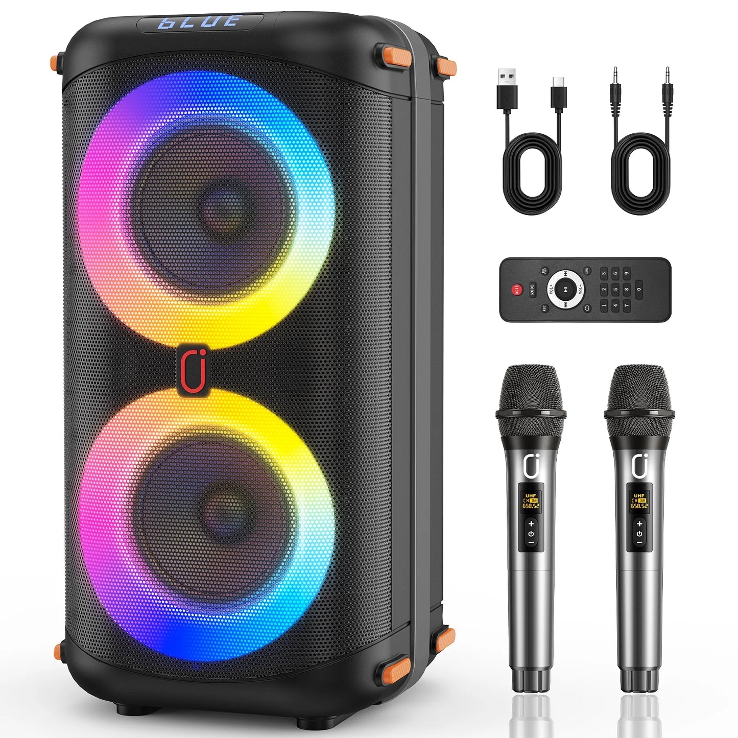 Unleash the Party Vibes with the JYX Bluetooth Party Speaker - Dual 6.5'' Subwoofers, 80W Power, and 2 Wireless Microphones!