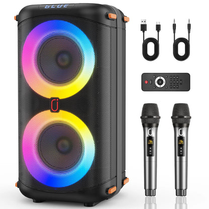 Unleash the Party Vibes with the JYX Bluetooth Party Speaker - Dual 6.5'' Subwoofers, 80W Power, and 2 Wireless Microphones!