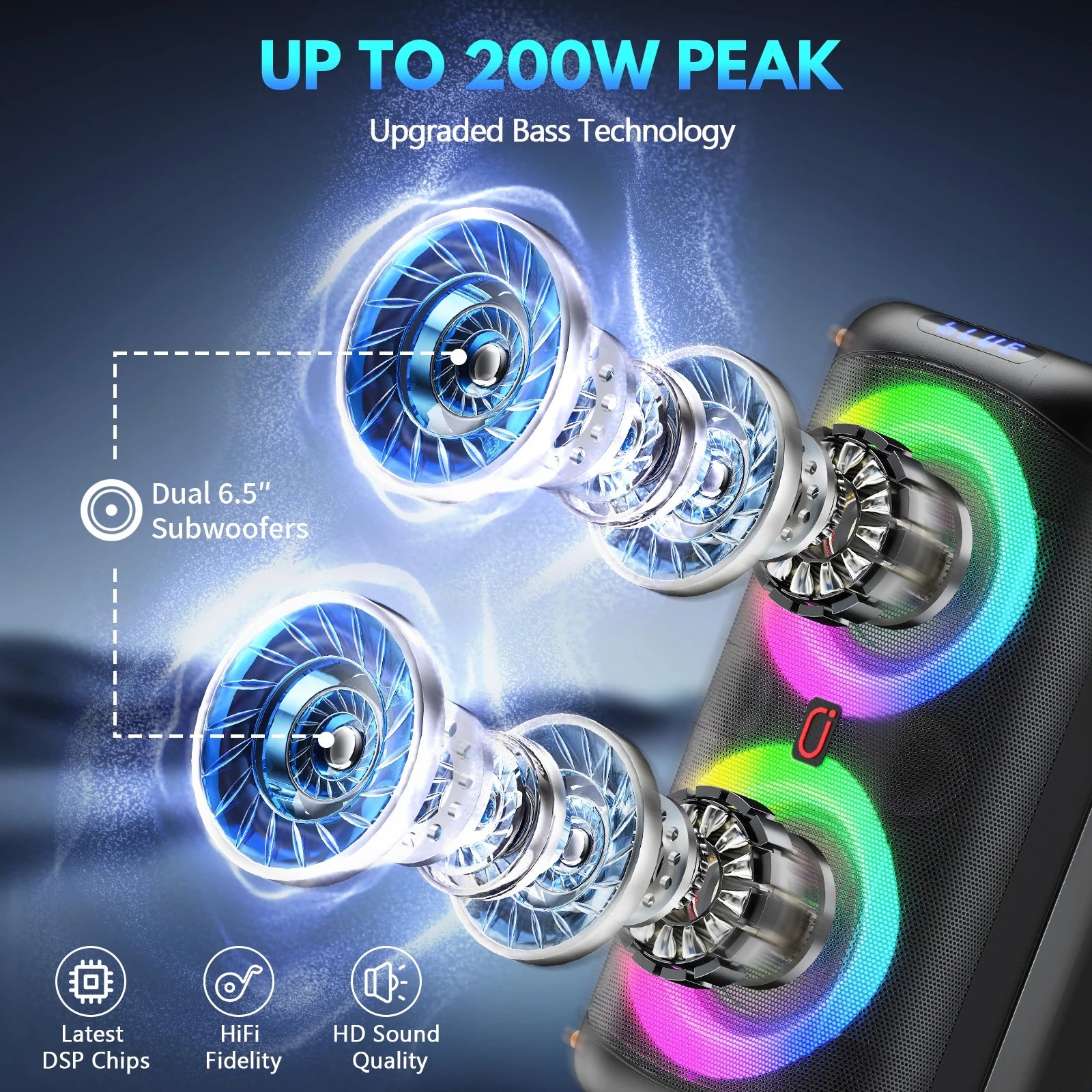 Unleash the Party Vibes with the JYX Bluetooth Party Speaker - Dual 6.5'' Subwoofers, 80W Power, and 2 Wireless Microphones!